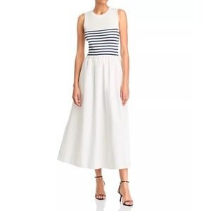 AQUA Women's White‎ Striped Sleeveless Midi Dress Knit Top Summer Casual